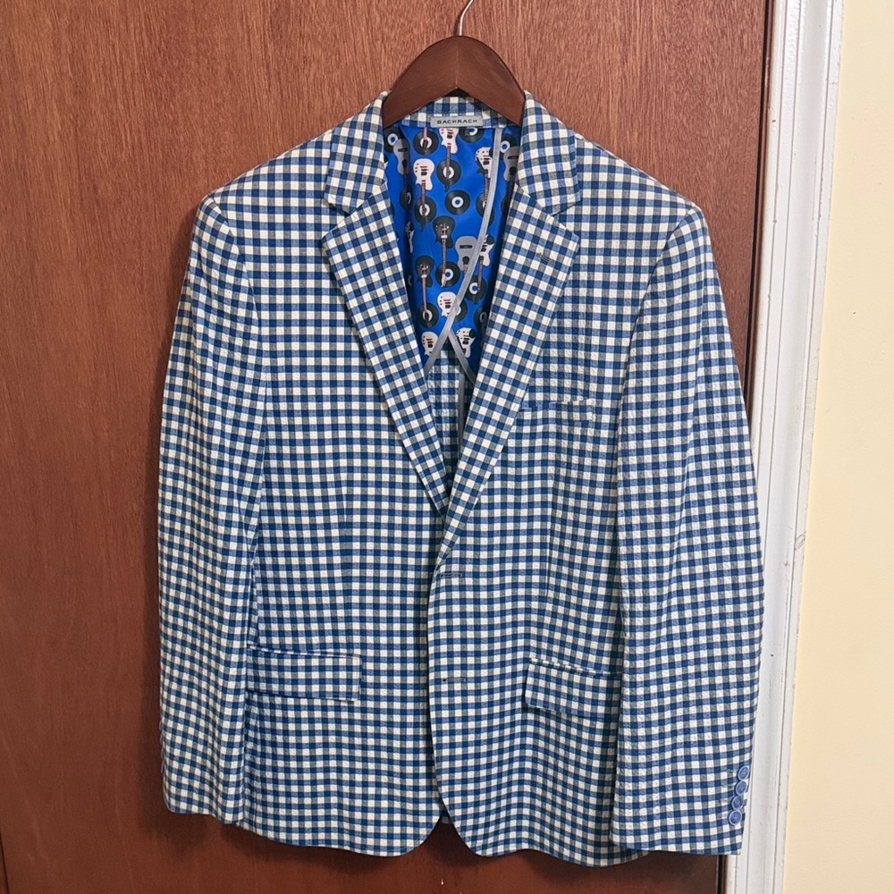 Bachrach Navy and White Checkered Blazer